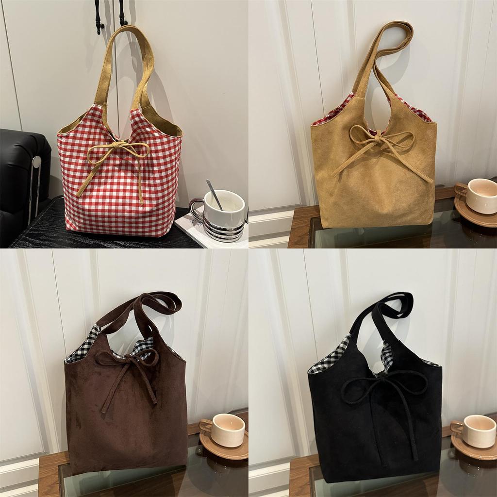 Street Style Dualside Brown Shoulder Bag With Tie Closure For Casual Use