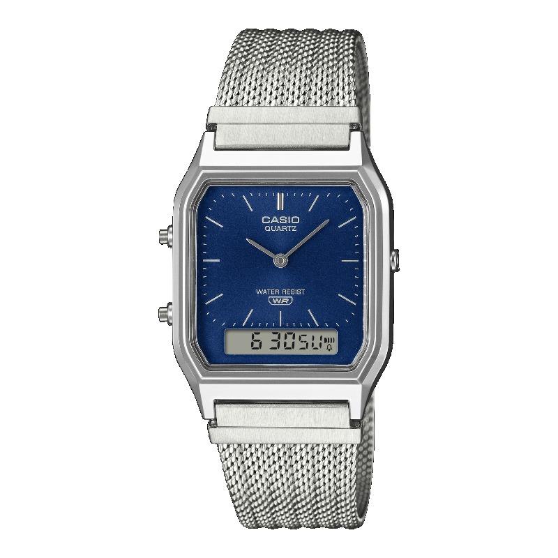 

Casio Men s Stainless Steel Water Resistant Analog Alarm Quartz Watch AQ-230EM-2A синий