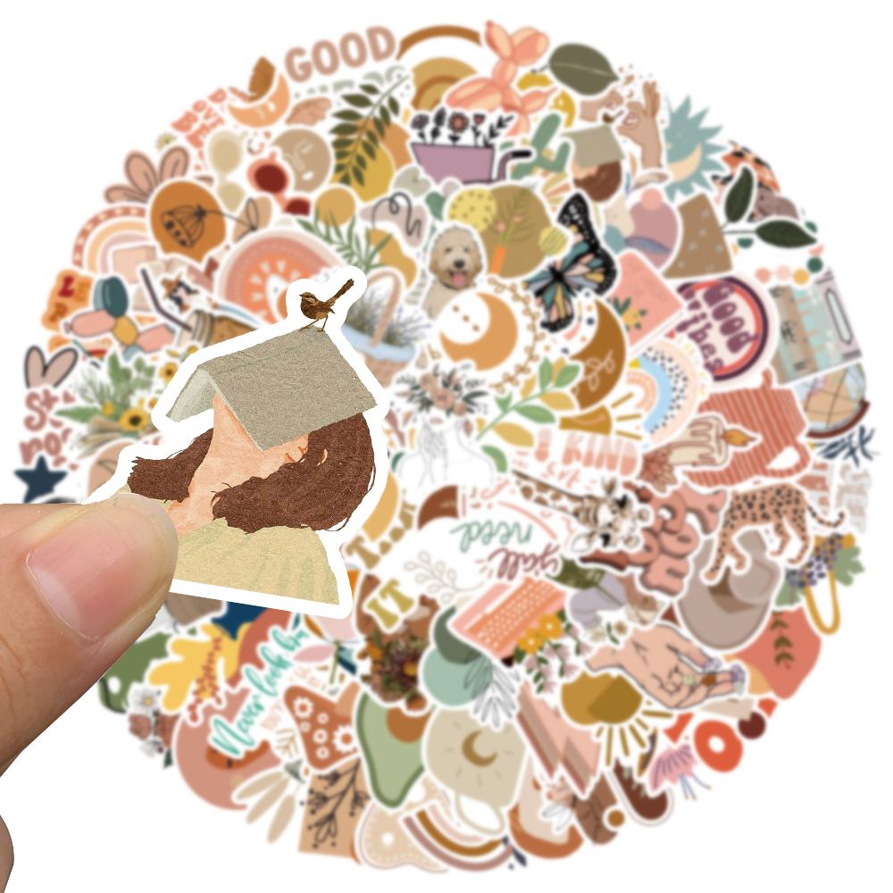 100Pcs Retro Cartoon Art Bohemian Aesthetic Stickers Graffiti Decal Scrapbook Car Laptop Phone Sticker For Kids Girls