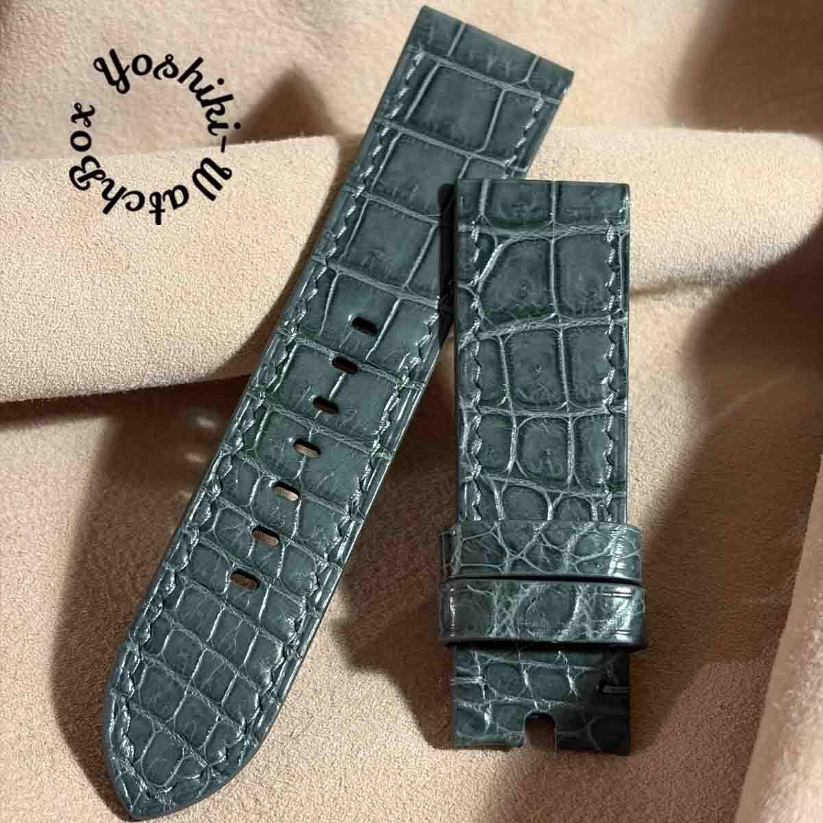 Used cro-2093 Crocodile watch strap gray (lug width 24 mm - buckle width 22 mm)