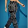 2025 Women's Cross-Border Europe Multi-Pocket Stretch Denim Workwear Pants In Black.