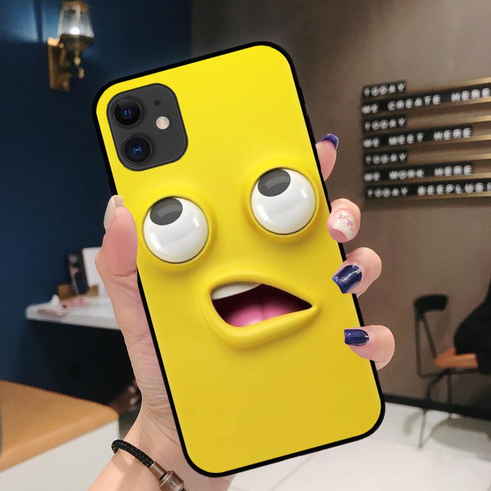 FLYRUI 3D Funny Face Black TPU Soft Phone Case Cover For iPhone SE2 11 Pro XS MAX XS XR 8 7 6 Plus Case 12 Mini 12ProMax