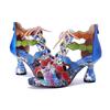 Johnature Women's Handmade Genuine Leather Colorful Bohemian Style Riveted High Heel Sandals