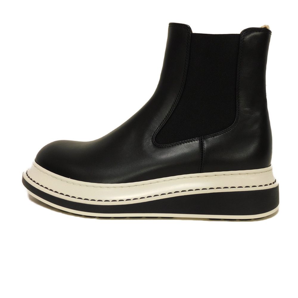 Used 12695 Chelsea Ankle Boots, L815S05X12, 7900, Size 37, Short Side Gore Calfskin, White Two-Tone, 9.4" Logo, Black,