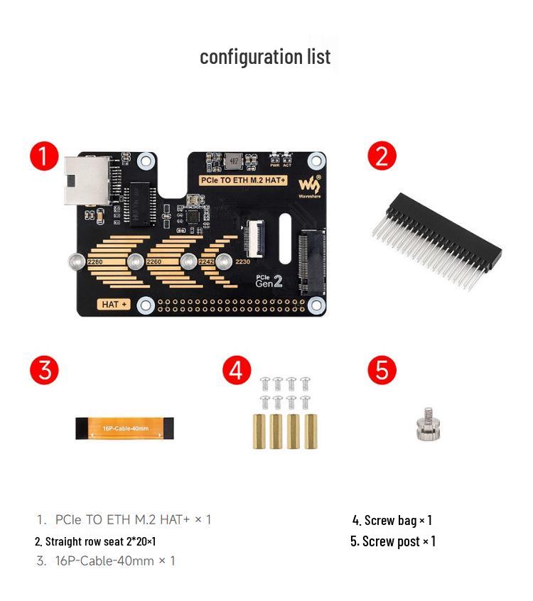 Raspberry Pi 5th Gen M.2 PCIe to Gigabit Ethernet HAT+ Board, 5Gbps Speed, Driver-Free SSD Boot