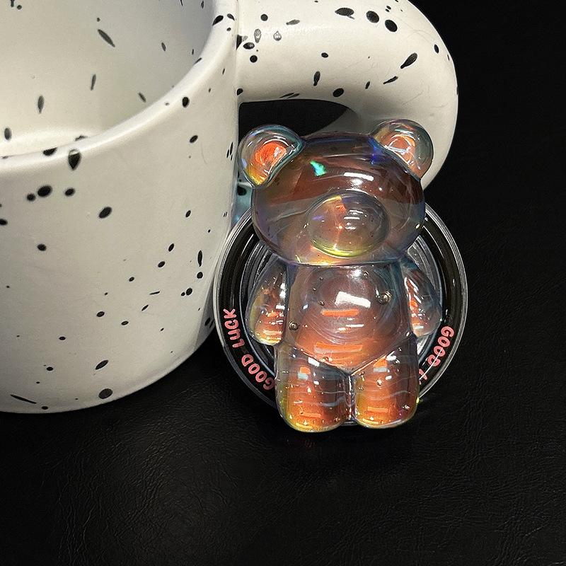 Transparent Laser Bear Mobile Phone Airbag Bracket Wind Magnetic Suction Retractable Lazy Desktop Bracket Watching Dramas