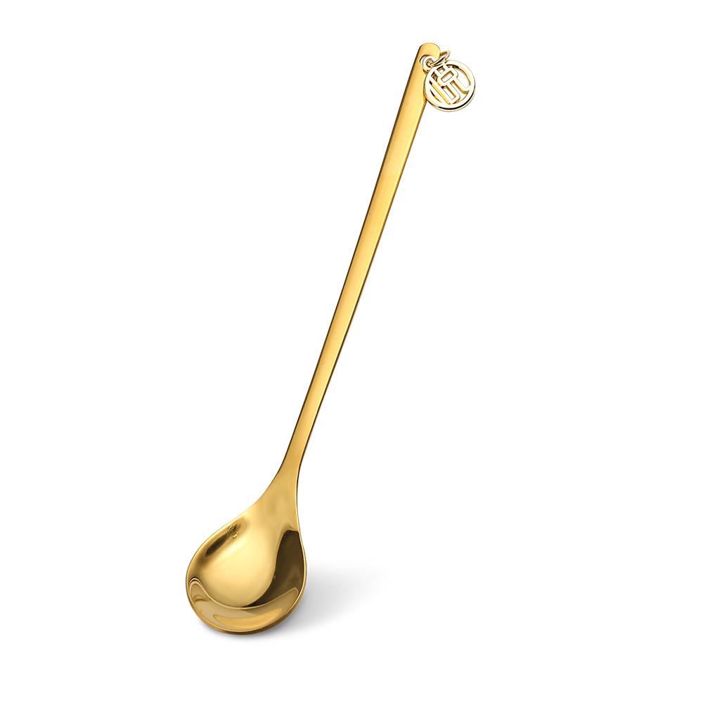 HANYANG Tableware Stainless Steel Spoon God of Fortune Lion Dance Gold Dessert Spoon Fortune Cat Fruit Fork