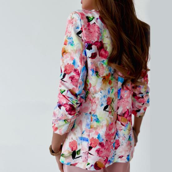 Bürodame Blazer Bunter Druck Slim Frühling Herbst Ziertaschen Floral Anzug