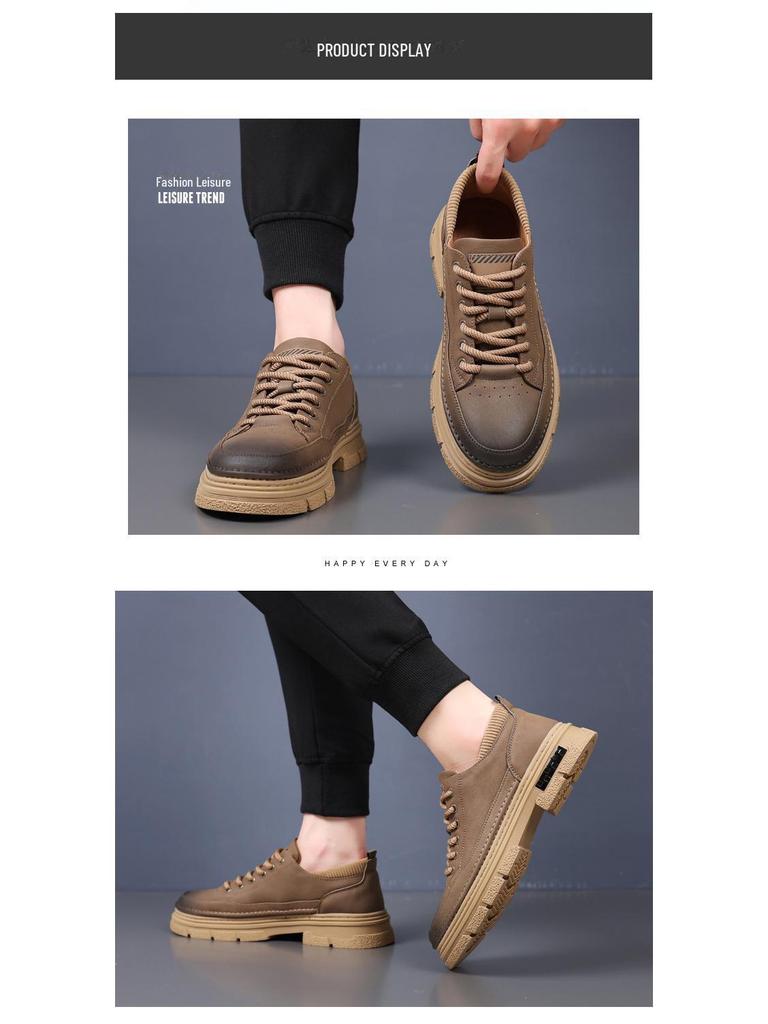 2025 Men's Thick-Soled Retro Casual Leather Shoes - Handmade, Trendy, Versatile Footwear