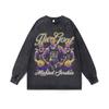 2. American Retro Hip-Hop Star Print Base Top Men'S And Women'S Autumn Washed Crew Neck Long Sleeve T-Shirt