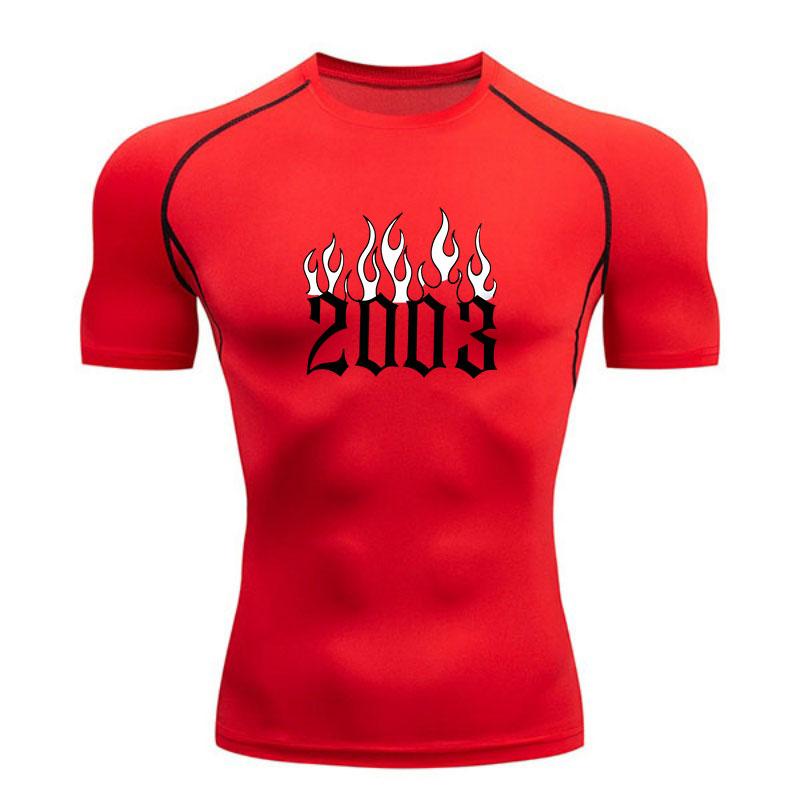 Men's Quick Dry Compression Workout T-shirt, 2003 Flame Prin
