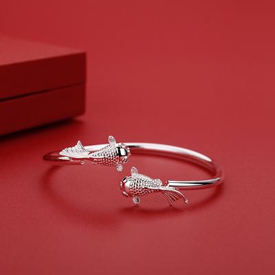Fische-Armband, Damenmode, Gold, Karpfen-Armband, verkupfertes Silberarmband, Silberschmuck, Geburtstagsgeschenk
