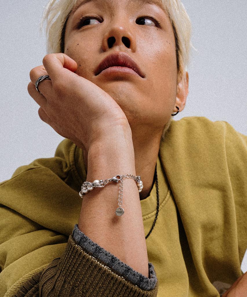 Scalettoblack Urm014 Layered Chain & Stone Bracelet