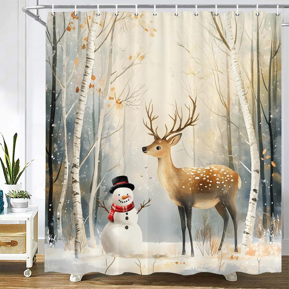 Merry Christmas Shower Curtain Bath Curtain Elk Santa Claus Christmas Printed Polyester Bathroom Curtains for Home Decor curtain