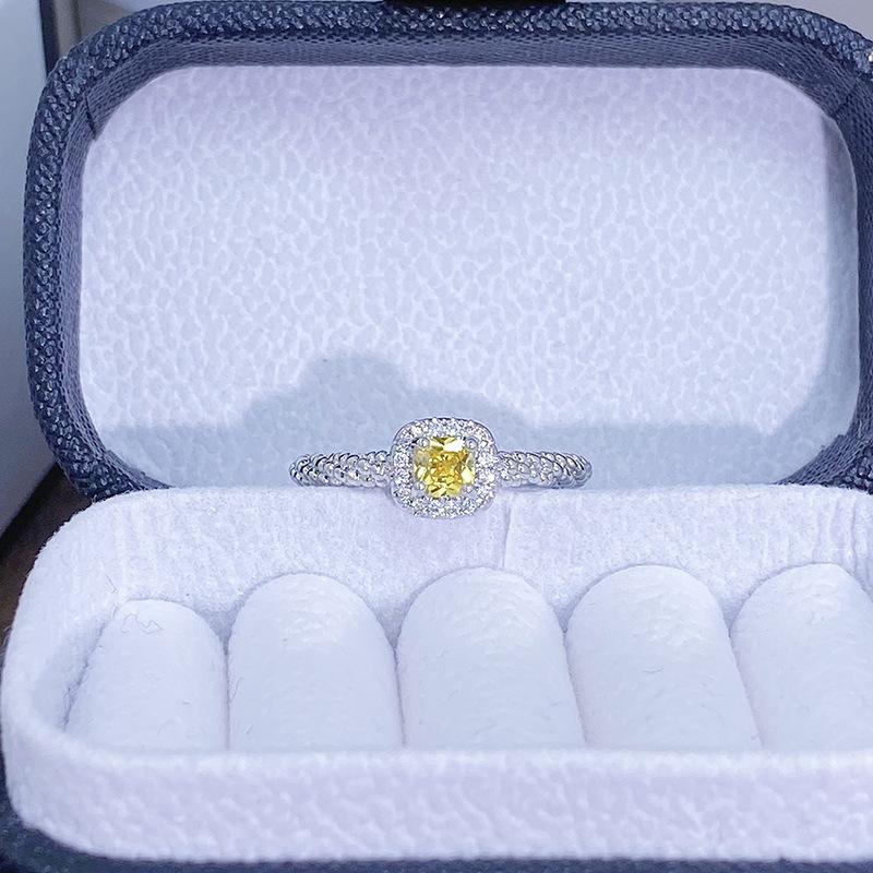 Leichter Luxus Farbe Schatz Super Fee Gelb Zir*****Stift Ring Nische Hoher Sinn Persönlichkeit Blume Liebe Französischer Ring Frau