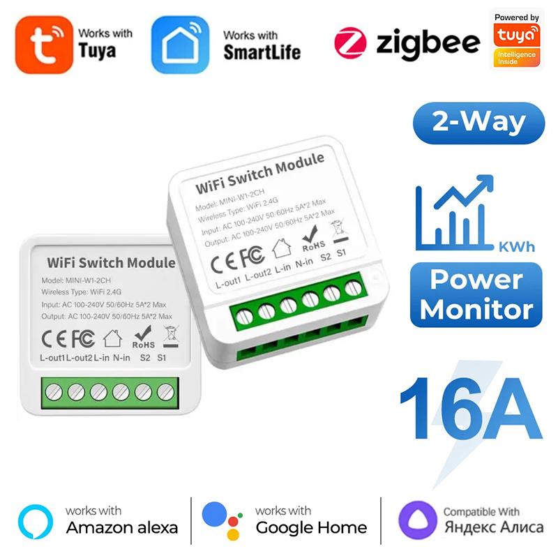 Tuya WiFi 2-Way Smart Switch Module Light Switch 16A AC110-240V Wireless DIY Switches Smart Life APP Work with Alexa Google Home