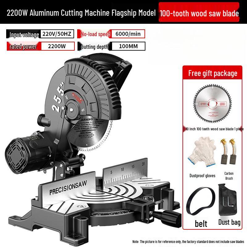 10-Inch High Precision Aluminum Alloy Miter Saw for Multifunctional Wood & Metal Cutting, 45 Degree Configuration.