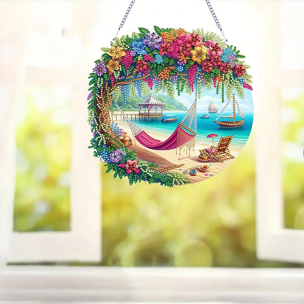 2D Flat DIY Rhinestone Diamond Art Window Pendants Diamond Painting Set Double-sided Printing Home Wall Decoration Crafts