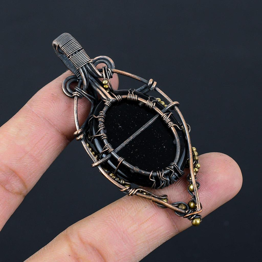 Tree Of Life Black Onyx Gemstone Pure Copper Wire Wrapped Handmade Pendant Jewelry
