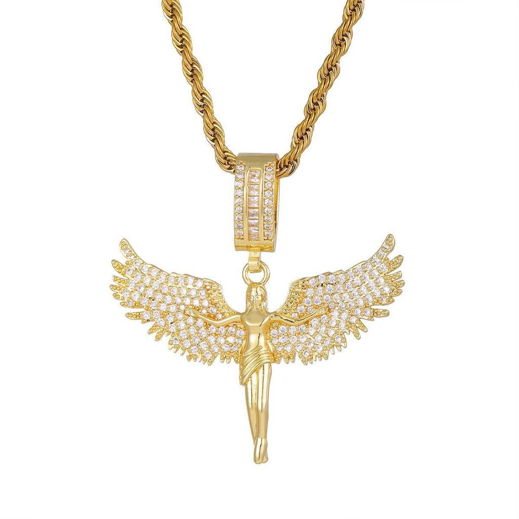 European 3D Diamond Angel Wing Pendant Unisex Hip Hop Sweater Chain