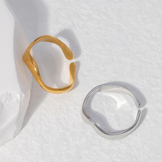 Women Finger Ring V-Shaped Curved Geometric Adjustable Fit Open Ring Stainless Steel Texture Architecture