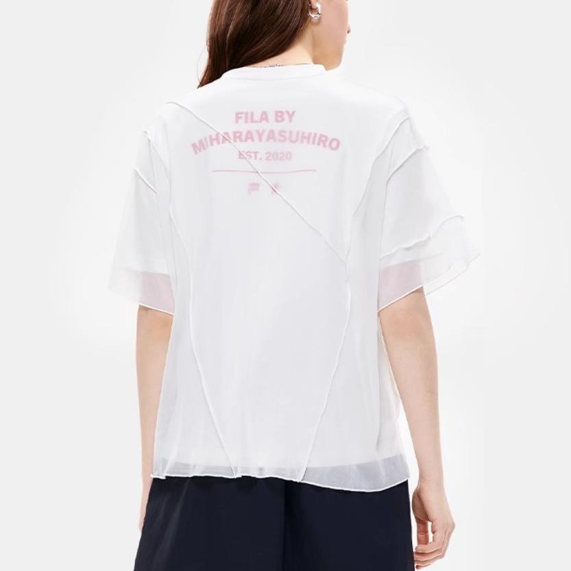 Fila X MIHARA YASUHIRO Loose Spliced Letter Print Casual Short Sleeve T-Shirt Women Tops Coconut-White F11W233101F-IV