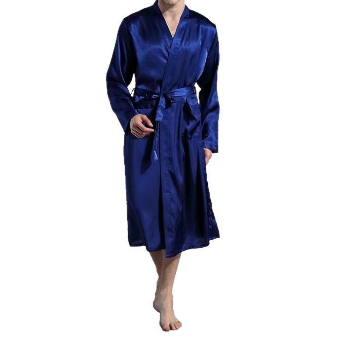 Herren Übergröße Satin Bademantel - Langarm Einfarbig Dünner Cardigan Nachthemd