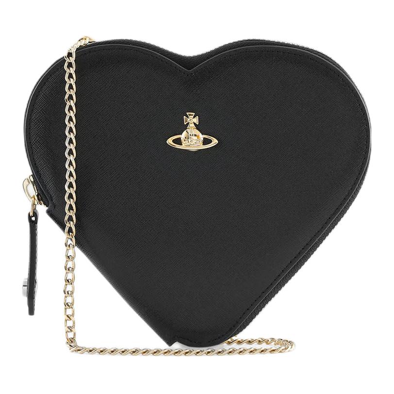 Vivienne Westwood Saturn Logo Zip Closure Heart Bag Women Shoulder Bag Black 58010001WS000BBLACK Basic Set (Bag)