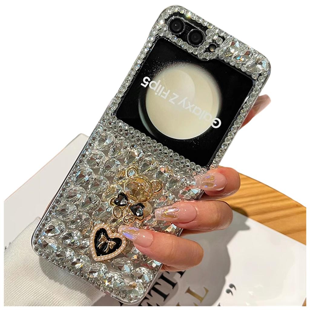 Fashion Bear Love Full Screen Crystal Folding Phone Case for Samsung Galaxy Z Flip 6 5 4 3