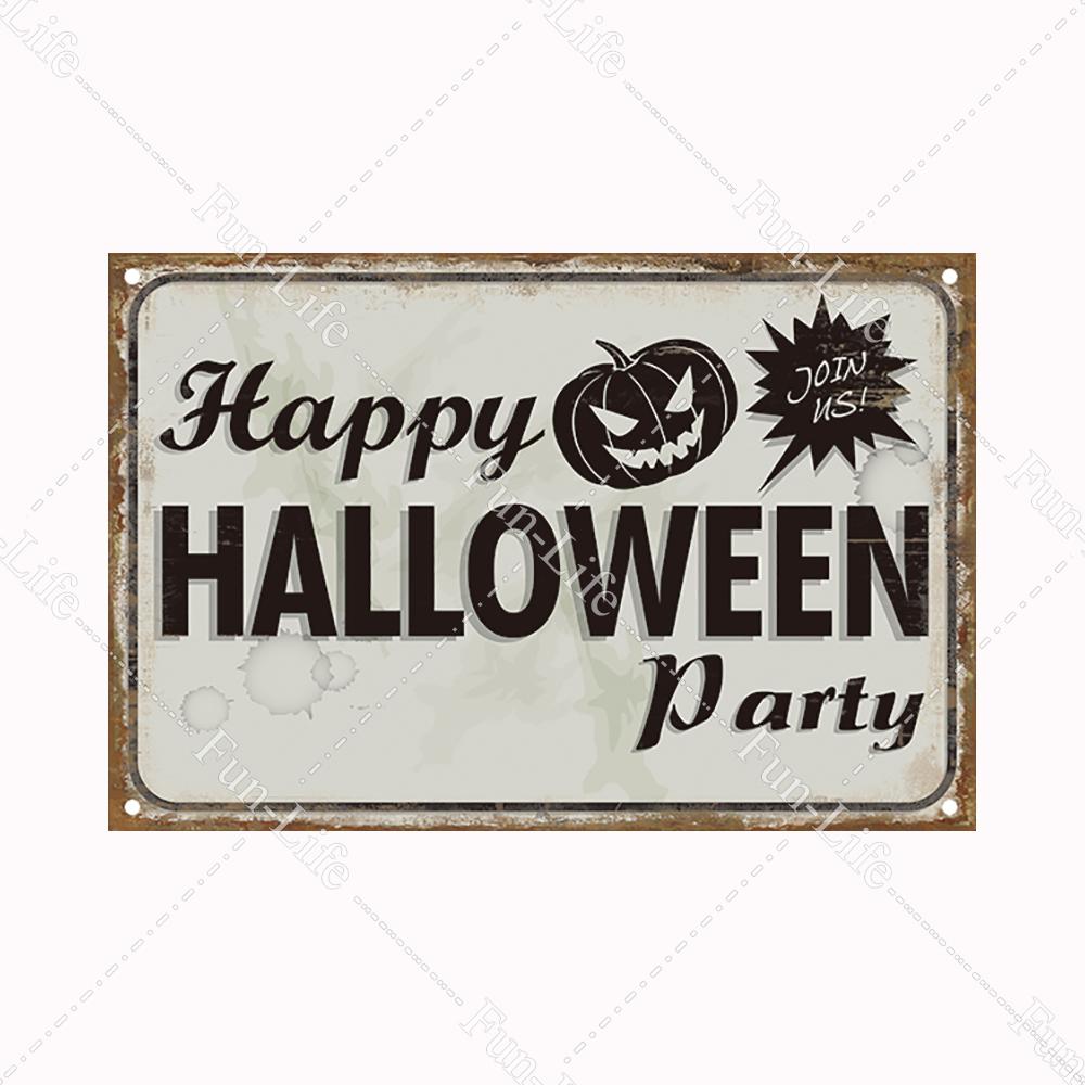 Halloween Pumpkin Tin Sign Vintage Plate Bat Poster Painting Festival Metal Signs Bar Art Party School Wall Home Decor 20x30cm