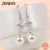 925 Sterling Silver Long Curved Pearl Drop Earrings for Women Fashion Wedding Party Jewelry Gift