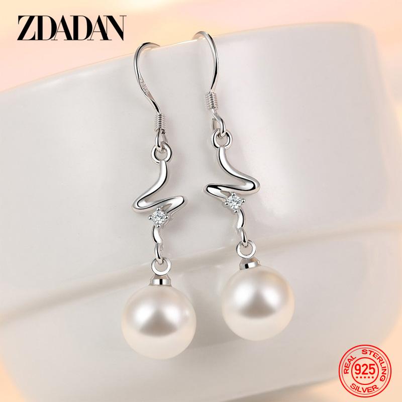 

925 Sterling Silver Long Curved Pearl Drop Earrings for Women Fashion Wedding Party Jewelry Gift