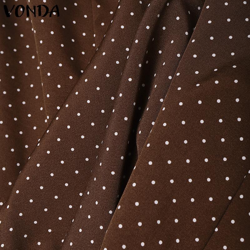 VONDA Women High Zip-up Waist Polka Dots A-Line Long Skirts