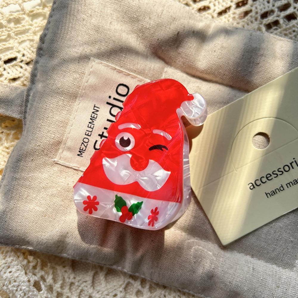 Acrylic Red Cap Claw Clip Bearded Santa Claus Snowman Hairpin Cute Christmas Hair Claw  Party