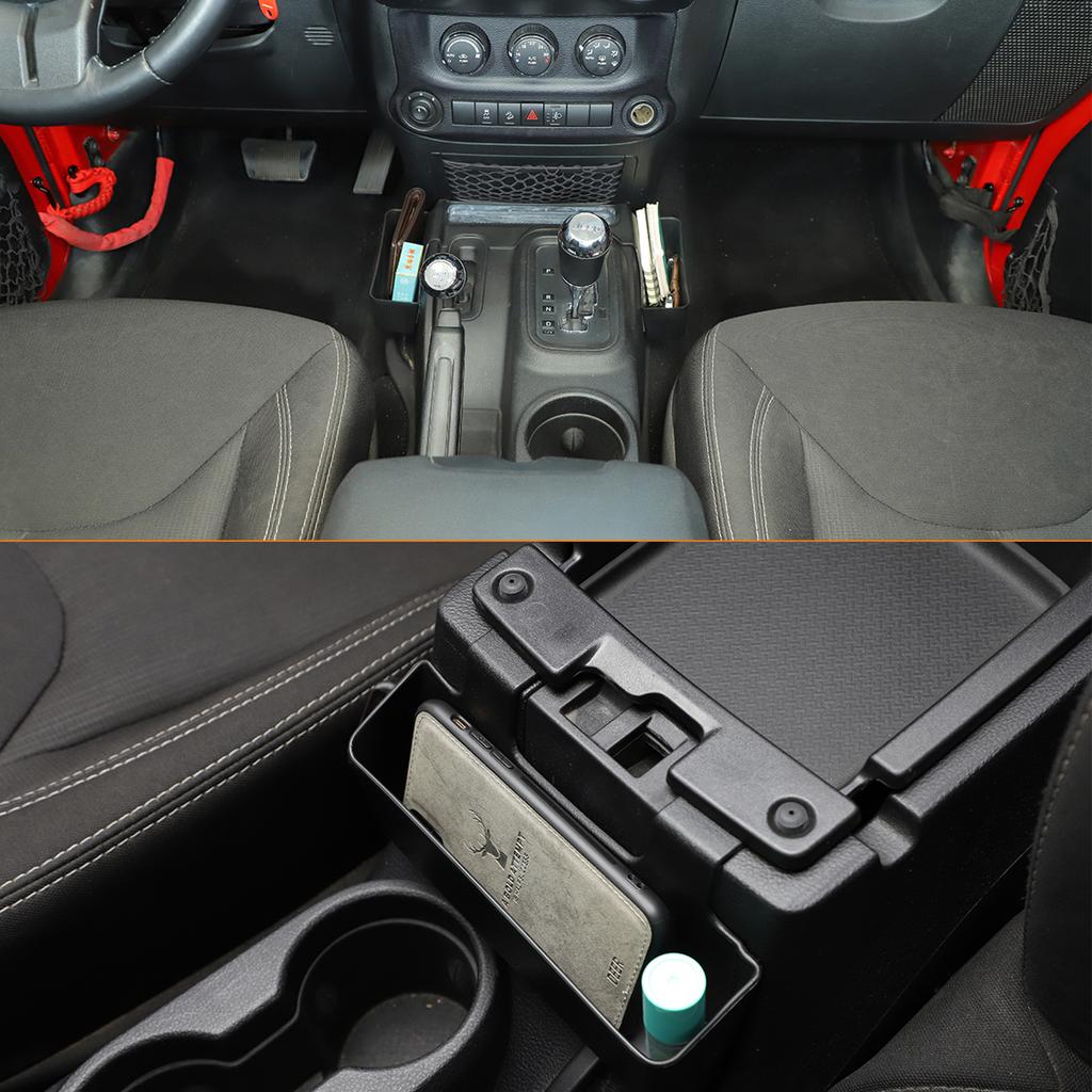 Auto-Armlehnen-Aufbewahrungsbox Schalthebel-Organizer-Schale Behälter für Jeep Wrangler JK 2011-2017 Verstauen Aufräumen Innenzubehör