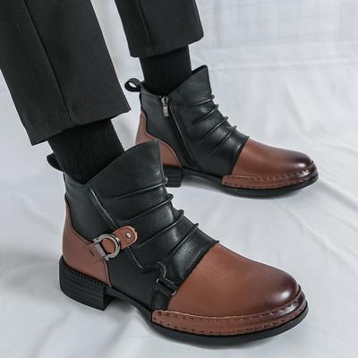Men’s Short Boots Punk Boots Retro Tuxedo Ankle Boots Retro Black Boots Large Size