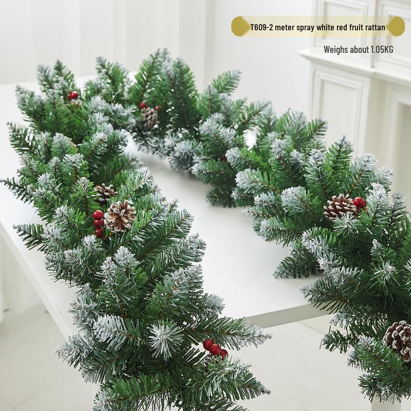 2m Flocked Snow Rattan Christmas Ornament for Windows, Doors, and Malls