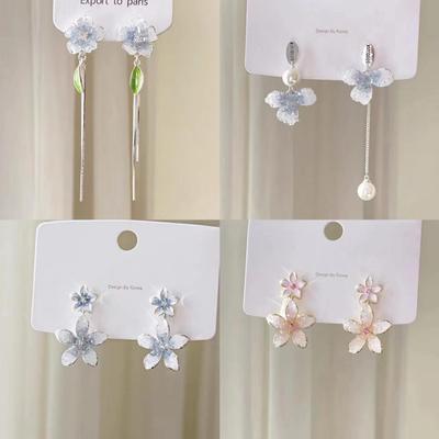 Spring Butterfly Crystal Flower Tassel Earrings - Cool-Toned, Gentle Design