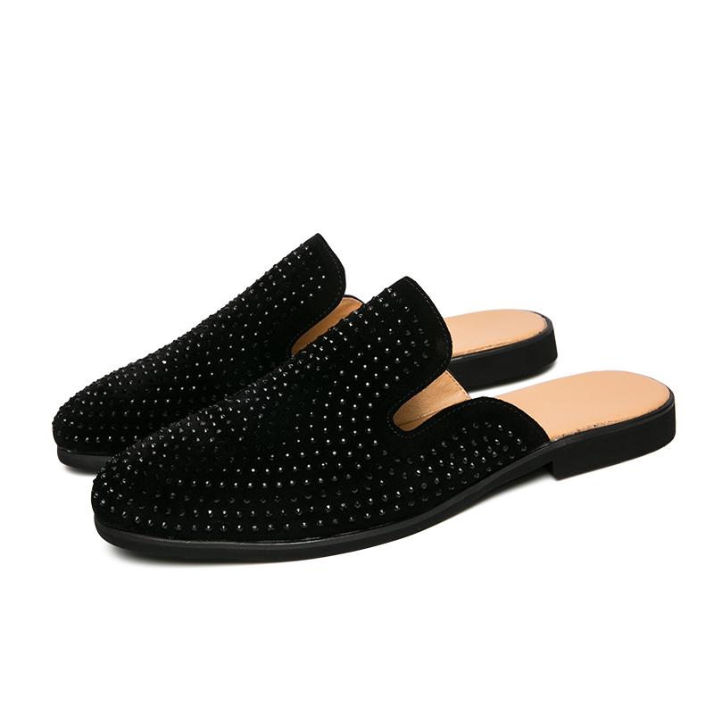 Fashion New Men Slippers PU Flat Heel One Step Outdoor Comfortable Business Office Half Dragged Sandals Size 38-46 Men Slippers