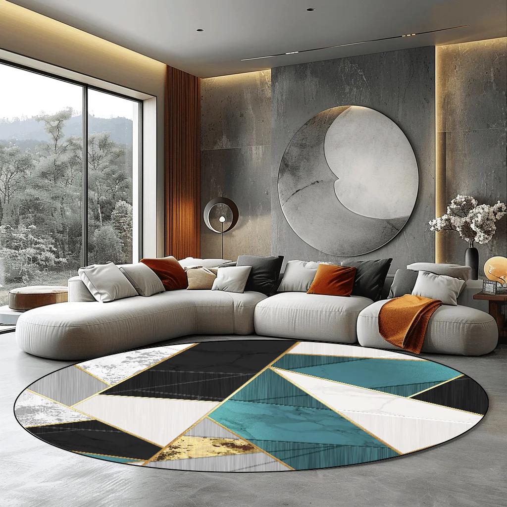 Luxury Modern Grey Round Carpet for Living Room Home Decoration Large Rugs Bedroom Carpet Non-slip Floor Mat Chair Mats Washable