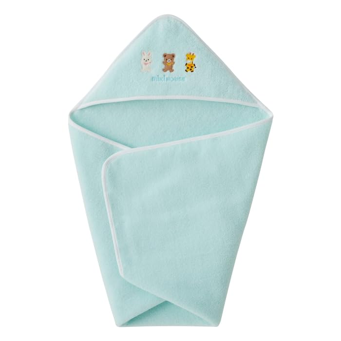 MIKI HOUSE Baby Bath Animal Made in Perfect for Baby Baby Baby Baby Baby Shower Solid Blue Towel, 100% Cotton, Design, Japan, 80x80cm, Shower, Boy,