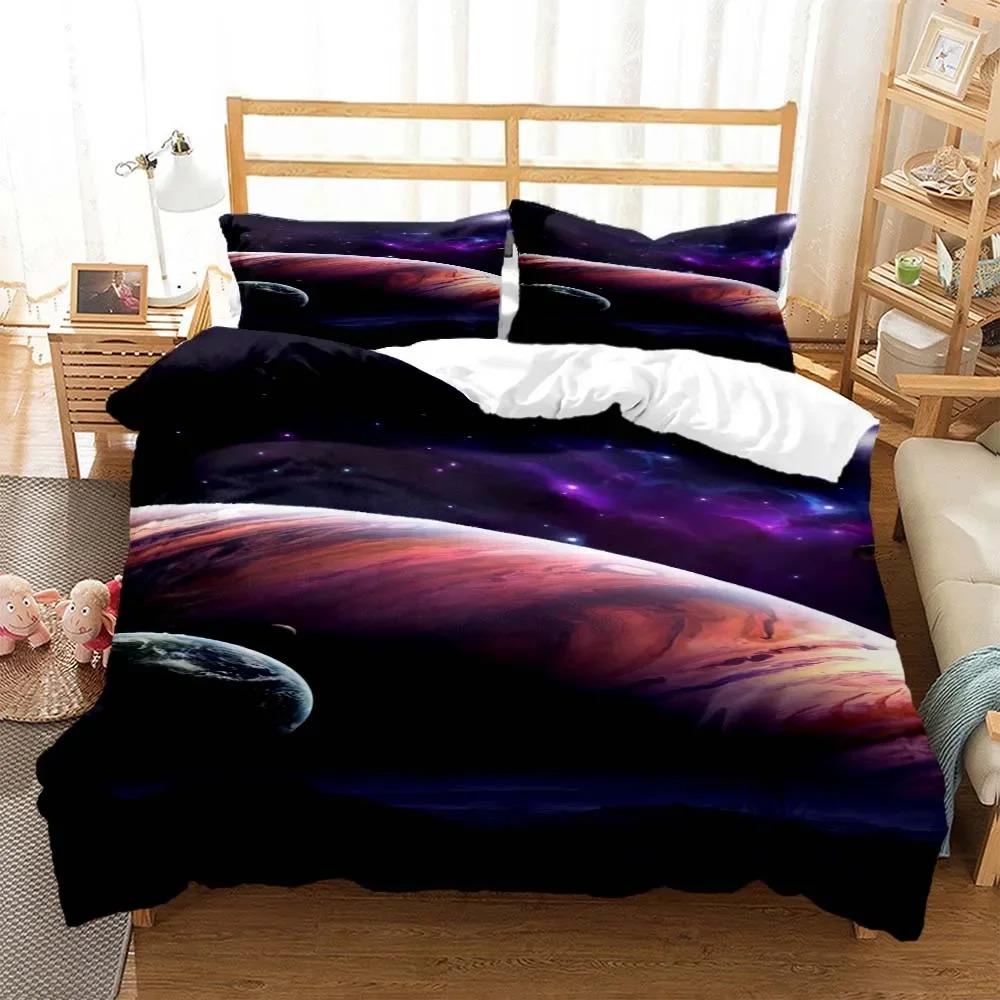 Space Star Bedding Set 2-3Pcs Bedroom Quilt Cover Set Single Double Size Polyester Duvet Cover Pillowcase for Adult Boy Girl