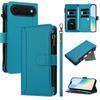 For iPhone 17 Air Leather Case 9 Card Slots Zipper Wallet Stand Phone Cover with Wrist Strap