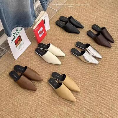Fashion Flat Shoes Female Mules For Women 2025 Cover Toe Ladies' Slippers Pointed Shoes Woman 2025 Pointed Toe Slippers Flat Female Mule