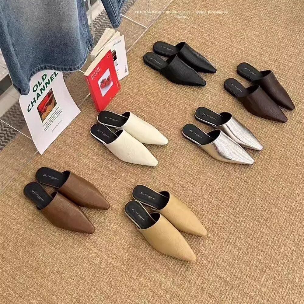 Fashion Flat Shoes Female Mules For Women 2025 Cover Toe Ladies' Slippers Pointed Shoes Woman 2025 Pointed Toe Slippers Flat Female Mule