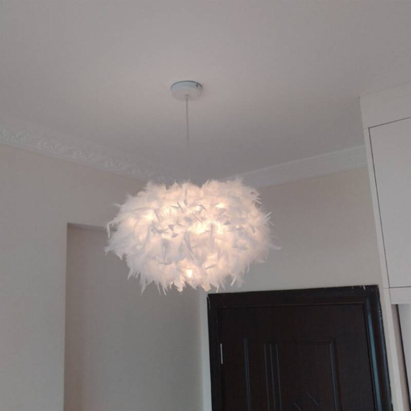 Pure Feather White Pendant Light Hanging Lamp Modern Chandelier Decor Bedroom