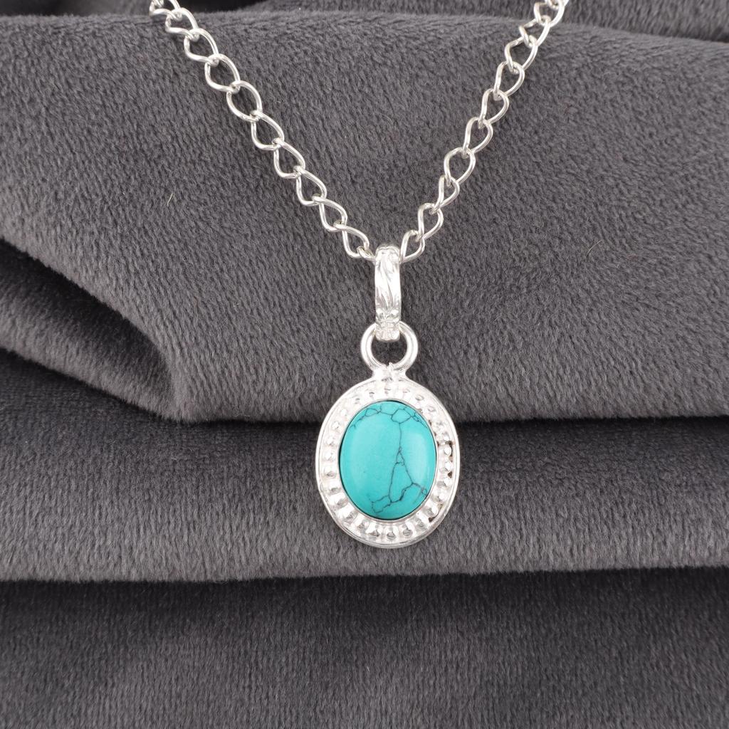 Magnesite Turquoise Gemstone Jewelry, Handmade 925 Solid Sterling Silver Jewelry, Gorgeous Silver Jewelry Pendant For Gift