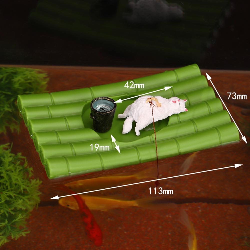 Realistic Aquarium Bamboo Raft Decor Auto-Floating Mini Panda Fishing Raft Handmade Plastic Fishing Ornament Aquarium Use