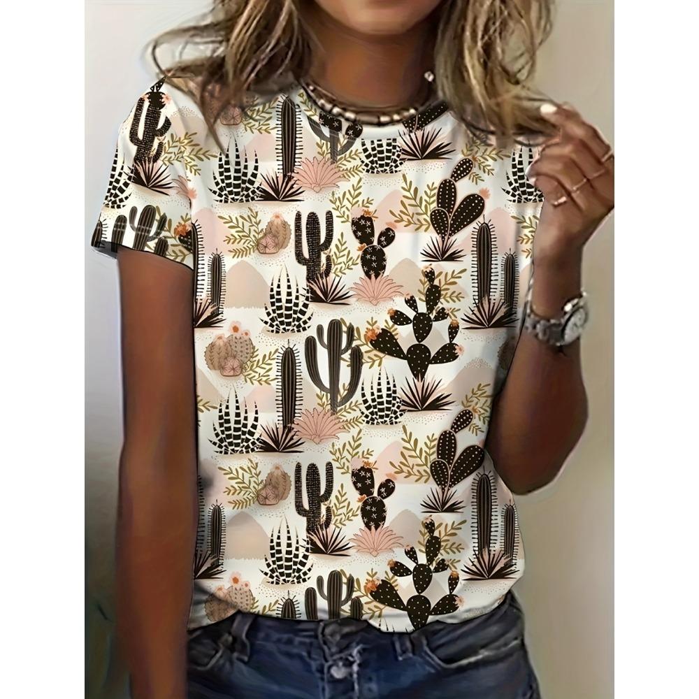 Women's T-shirt Fashion Printed Top Summer Outdoor Round Neck Short Sleeve T-shirt