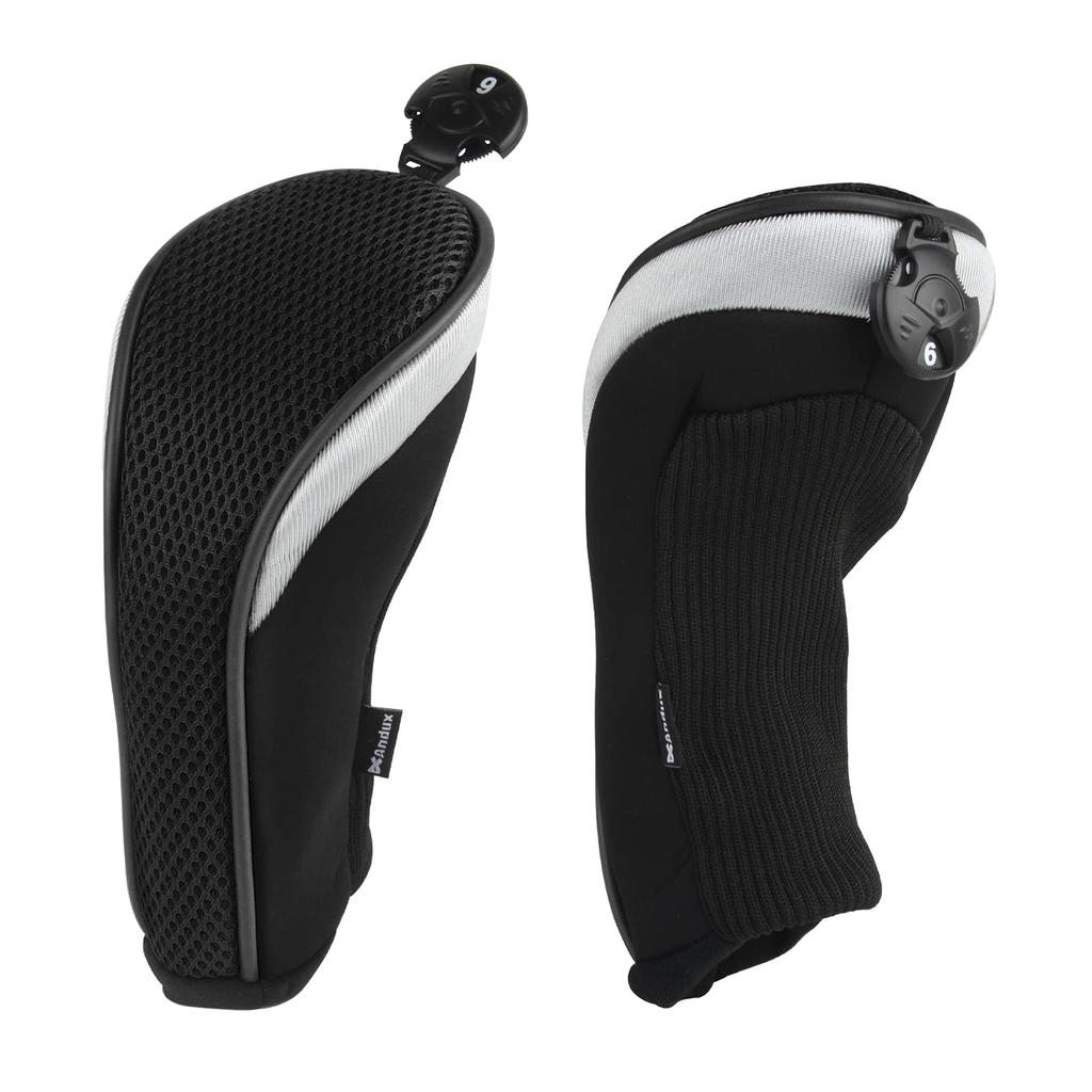 Andux Golf Hybrid Club Headcovers with Interchangeable Numbered Set of 3 Tags, (Silver)